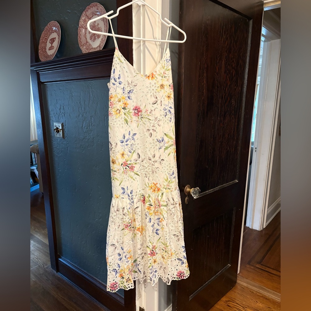 Lavender Brown White Floral Eyelet Midi Dress